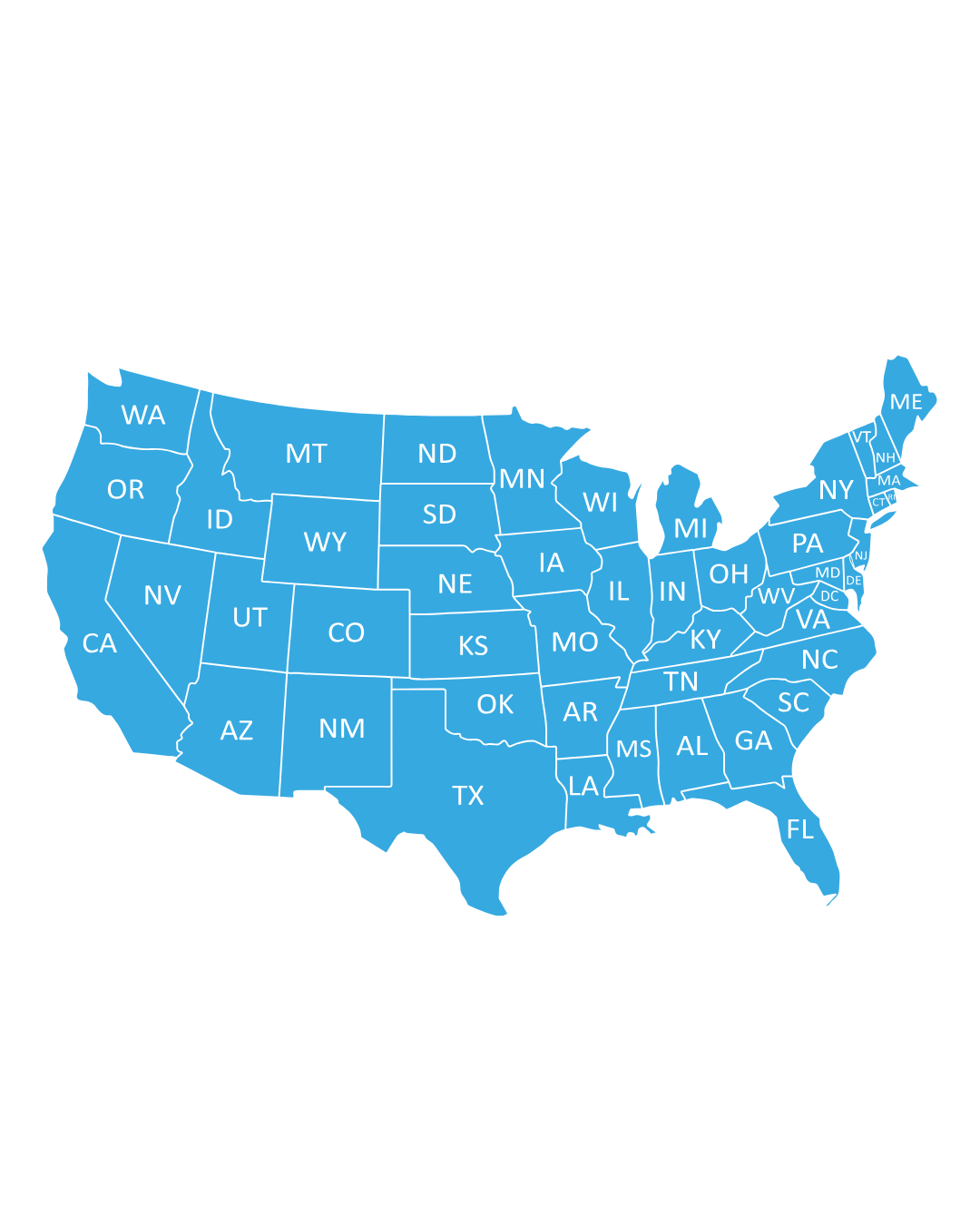 USA map showing Smile Dental Lab serves all 50 states